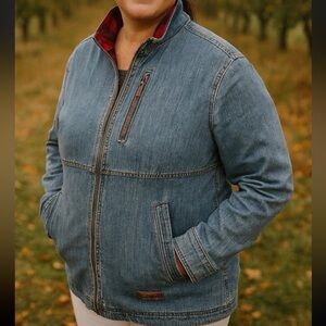Rafter C Women's Buffalo Plaid Flannel Lined Chore Denim Jean Jacket Size Large